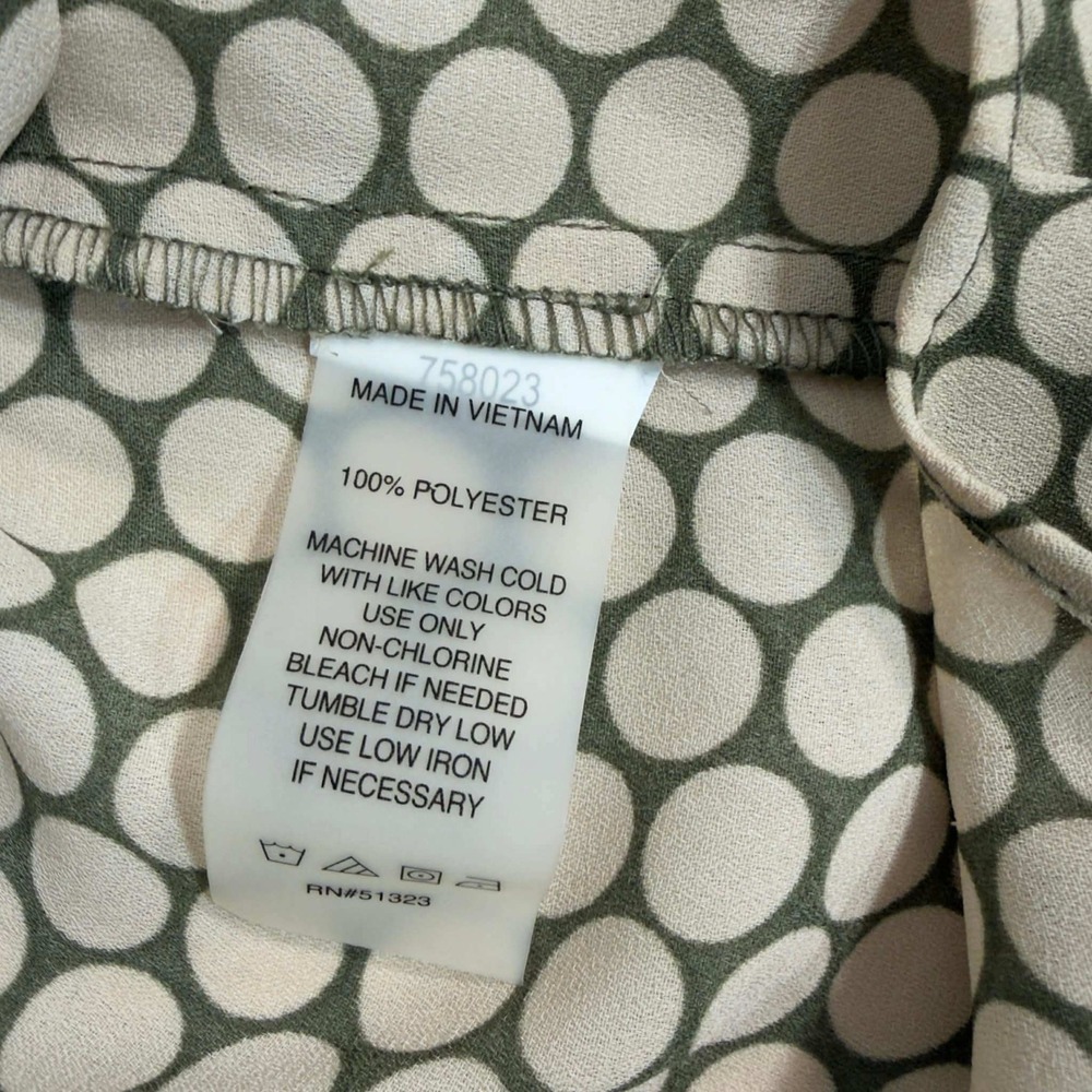 Chaus New York Women's Green Polka Dot V-Neck Roll Tab Sleeve Blouse Size L - Picture 5 of 5